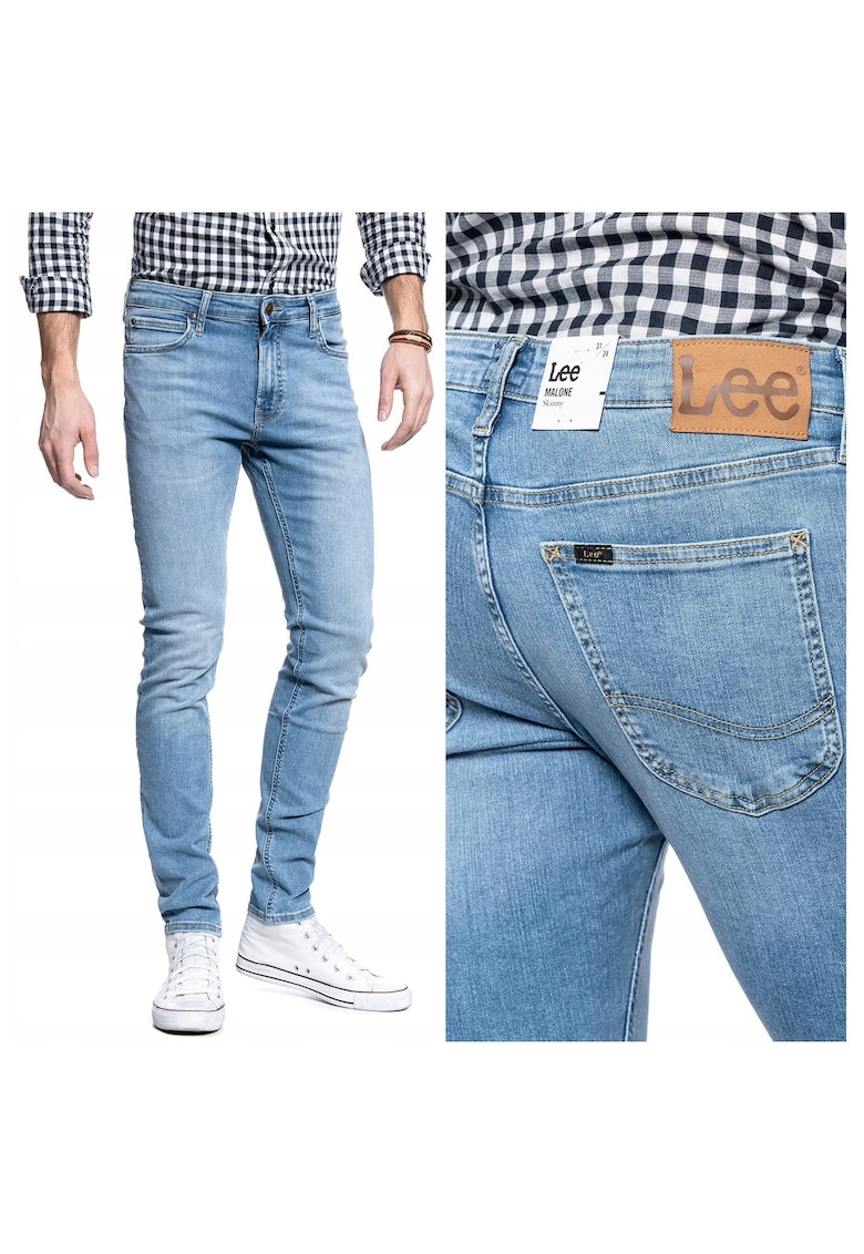 Blugi Barbati - Malone - W34 L32 - 100% Bumbac - Fermoar - Lungi - Talie Medie - 5 Bunzuare - High-Quality - Albastru