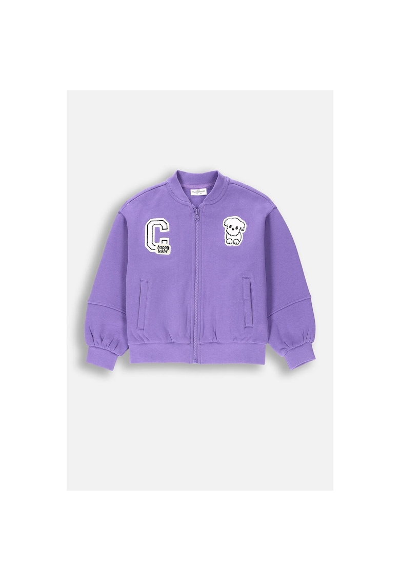 Jacheta bomber cu fermoar si aplicatii decorative