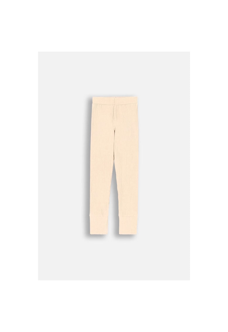 Colanti lungi bej - din bumbac - cu nervuri - pentru fete
