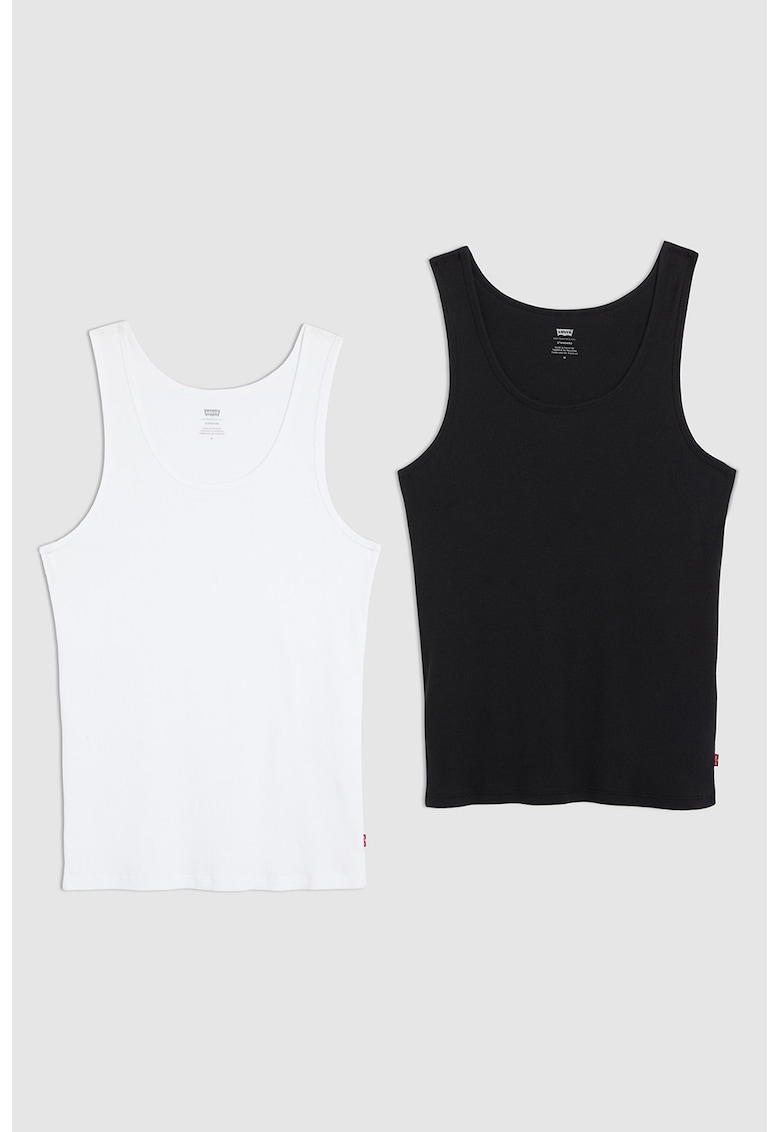 Set de top-uri din bumbac cu model uni - 2 piese