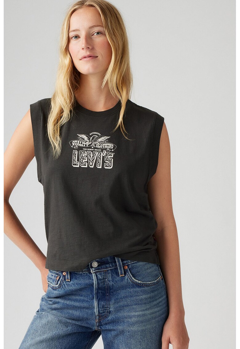 Tricou din bumbac cu imprimeu logo - Gri antracit