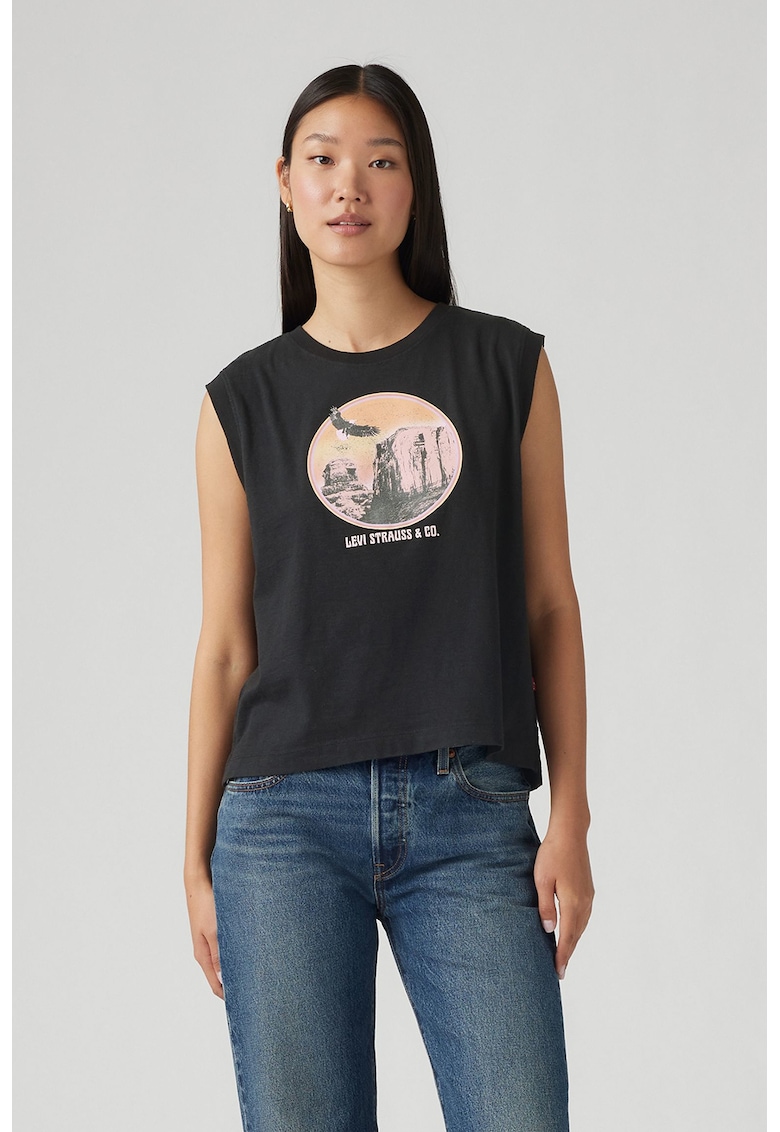 Tricou din bumbac cu imprimeu logo - Negru