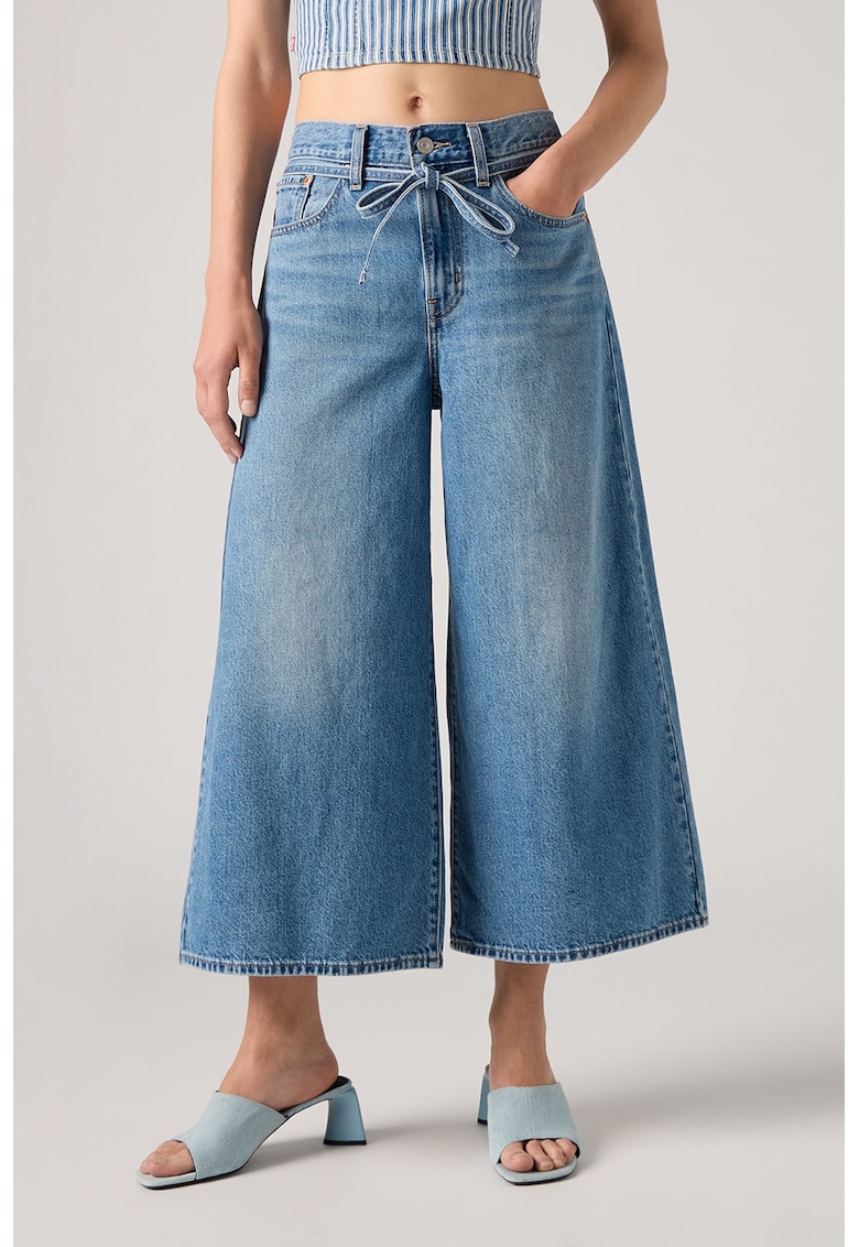 Blugi evazati trei sferturi - Albastru deschis melange