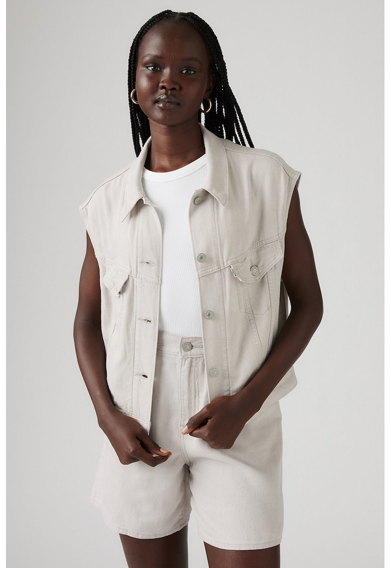 Vesta de denim cu buzunare cu clapa