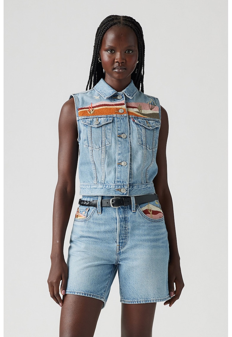 Vesta din denim cu detalii brodate