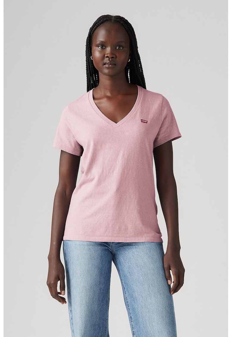 Tricou din bumbac cu decolteu in V