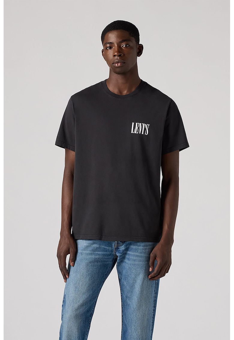 Tricou lejer de bumbac - Gri antracit melange/Alb optic