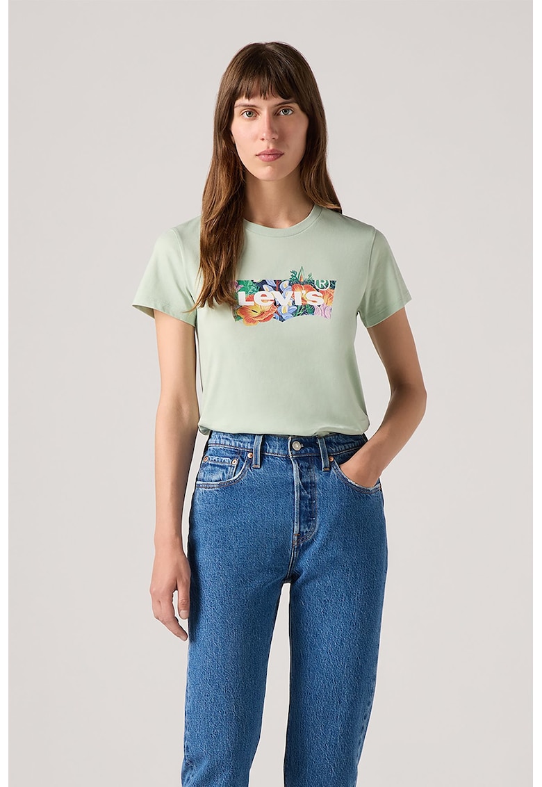 Tricou de bumbac cu decolteu la baza gatului