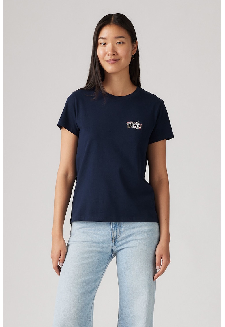 Tricou de bumbac cu decolteu la baza gatului