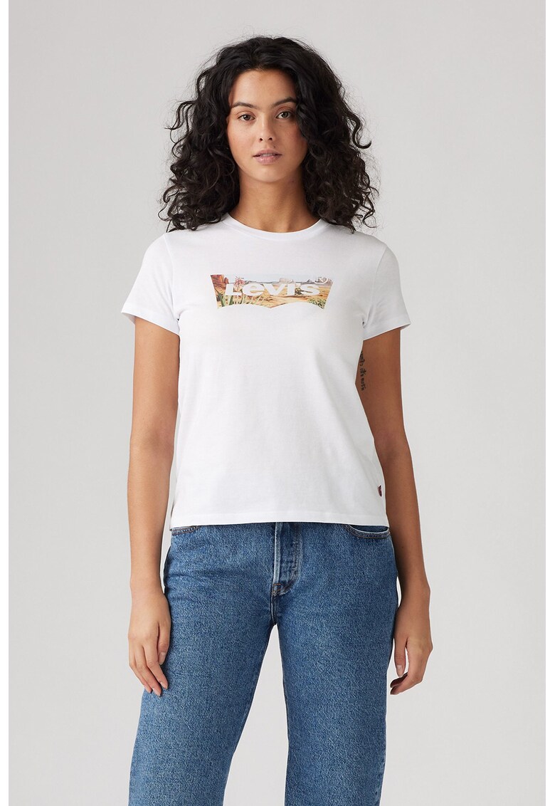 Tricou de bumbac cu decolteu la baza gatului