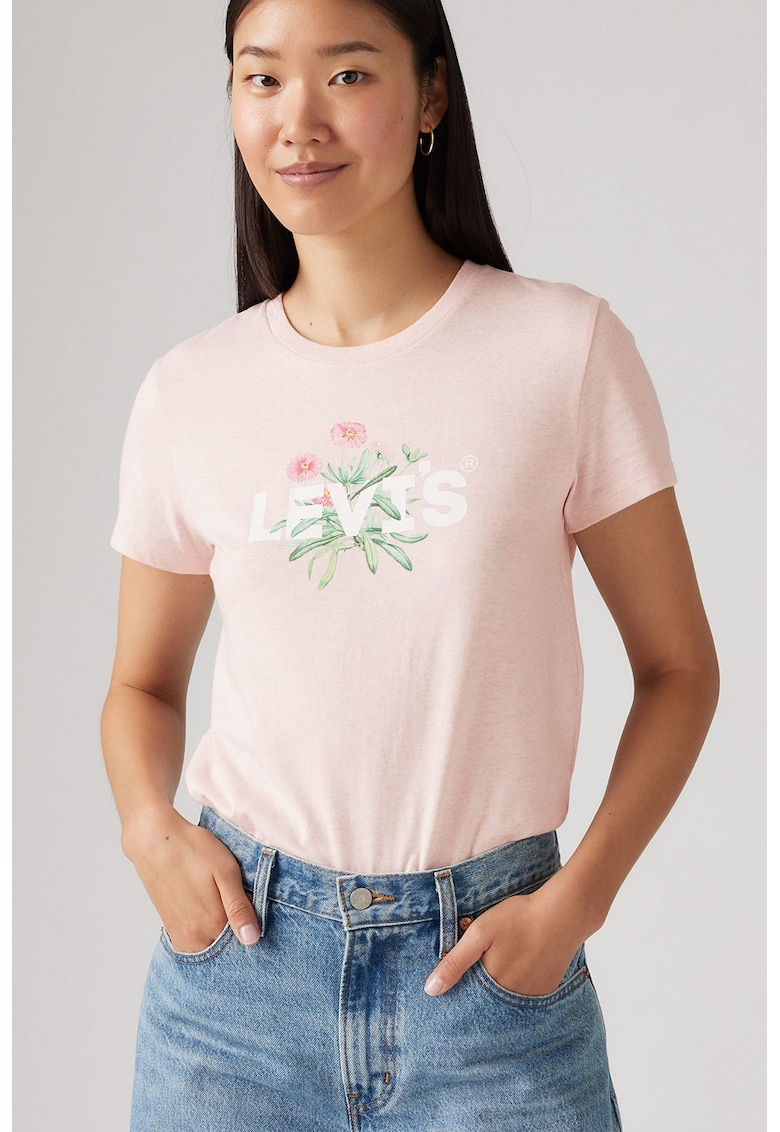 Tricou de bumbac cu decolteu la baza gatului