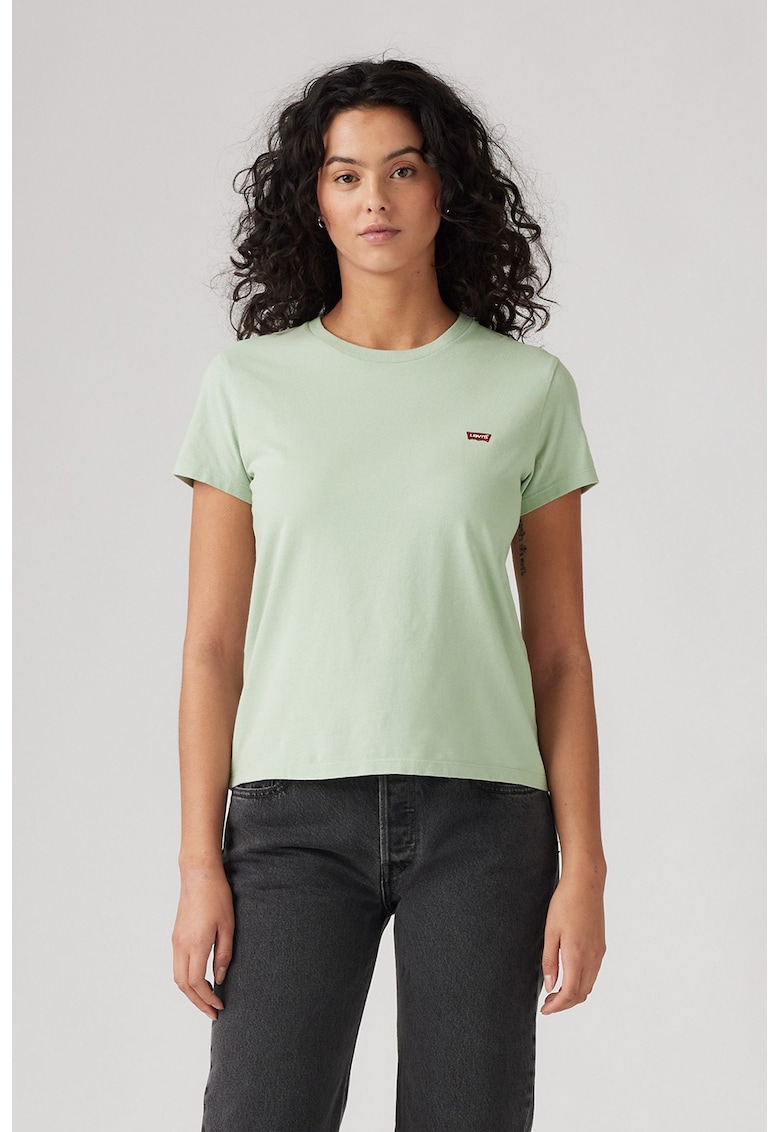 Tricou din bumbac cu decolteu la baza gatului