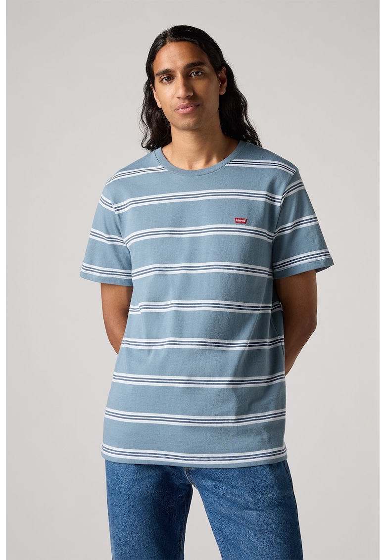 Tricou cu decolteu la baza gatului - Alb/Albastru prafuit