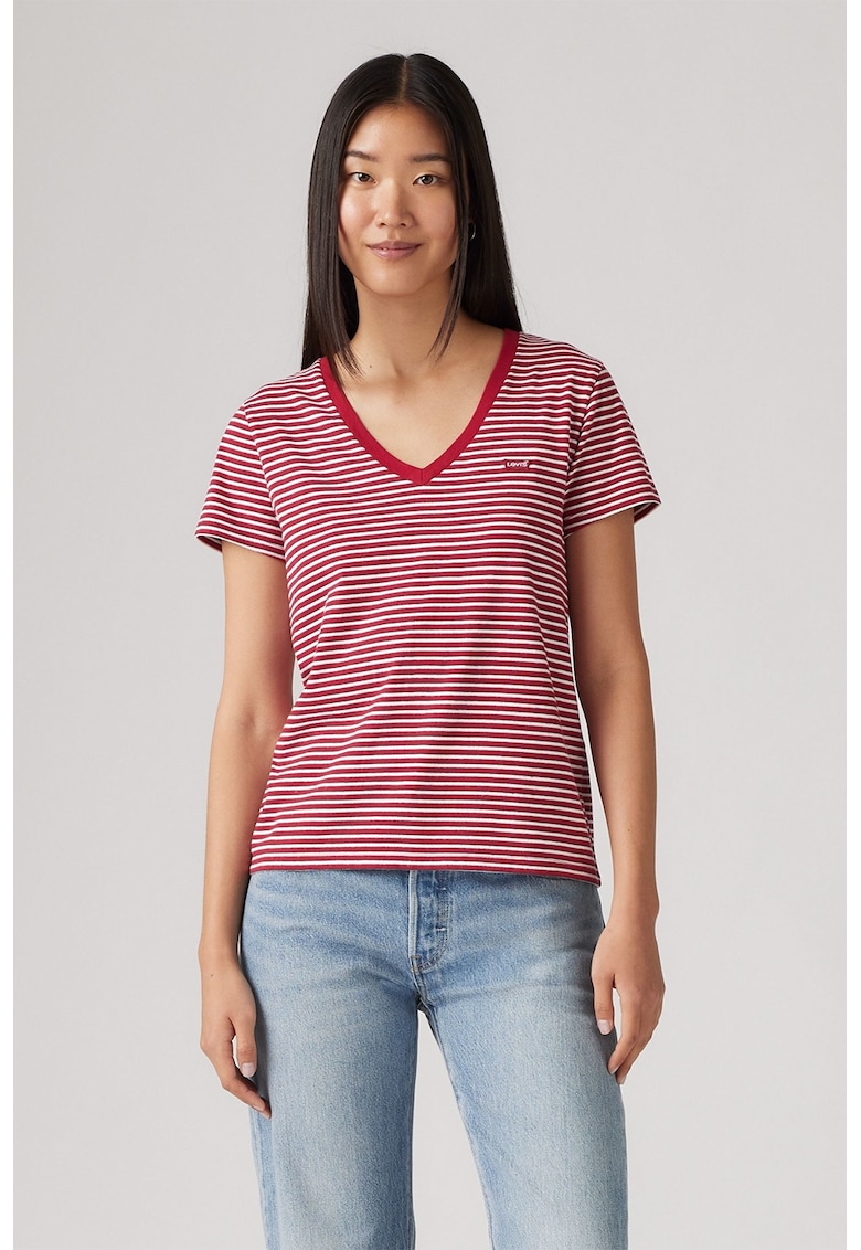 Tricou din bumbac cu decolteu in V