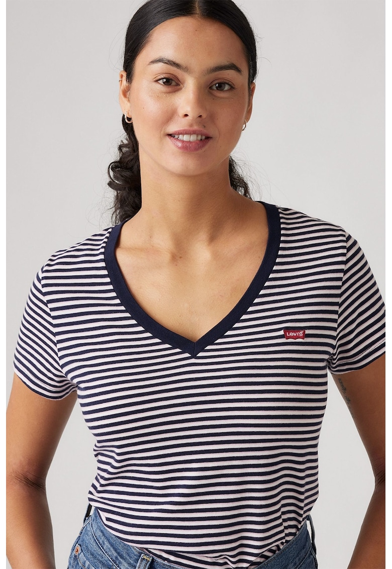 Tricou din bumbac cu decolteu in V Tricou din bumbac cu decolteu in V