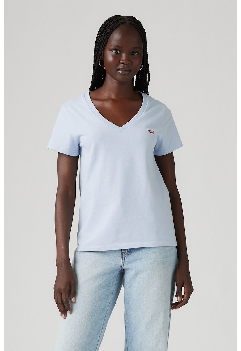 Tricou din bumbac cu decolteu in V Tricou din bumbac cu decolteu in V