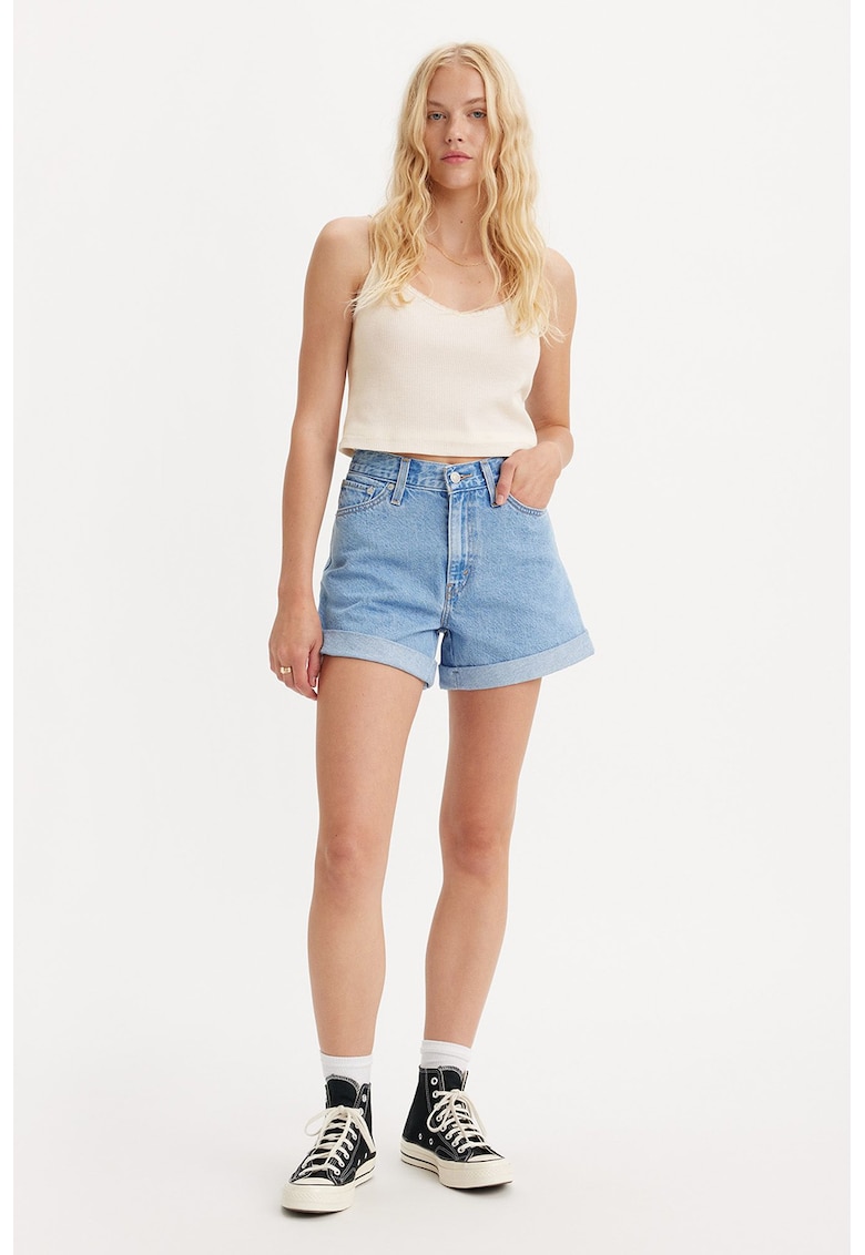 Blugi scurti cu talie medie - Albastru deschis