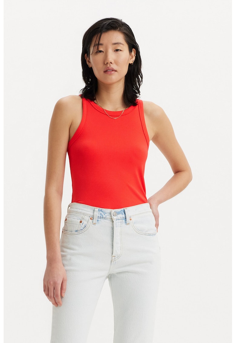 Top slim fit striat din amestec de modal