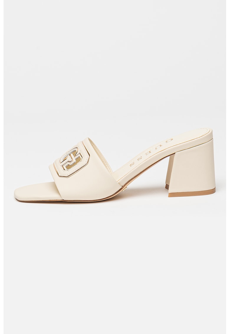 Papuci cu toc masiv - de piele