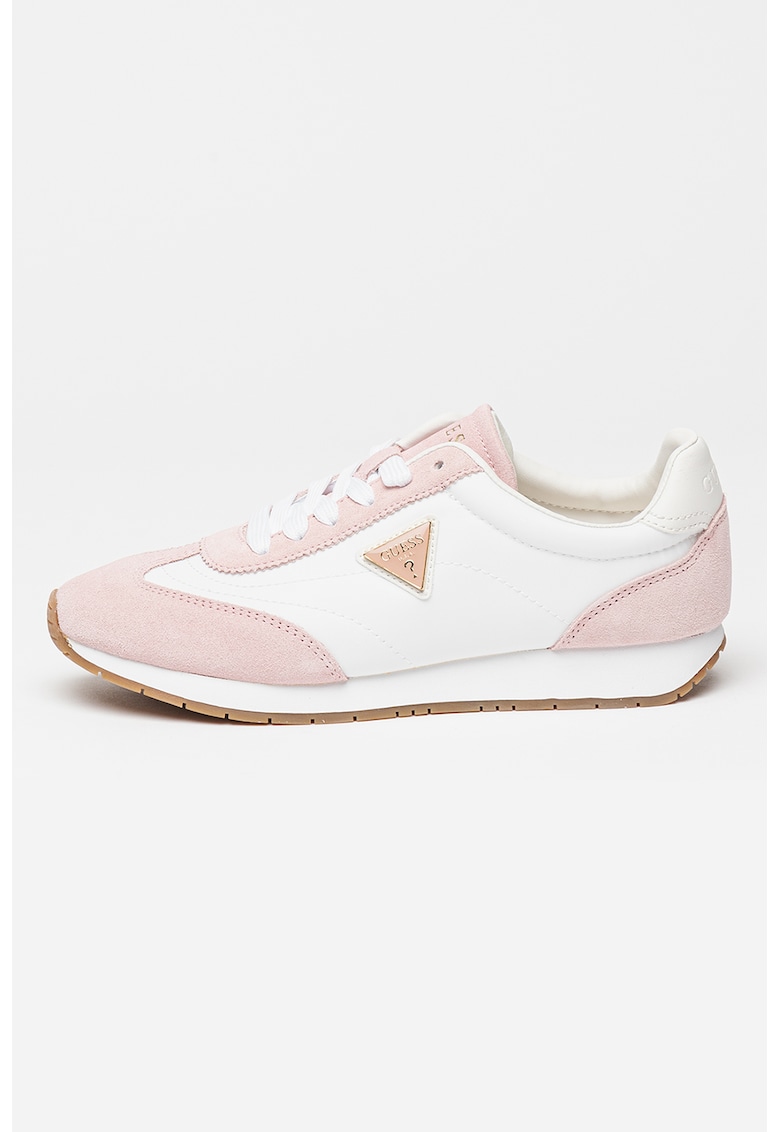 Pantofi sport cu insertii din piele intoarsa - Alb/Roz prafuit