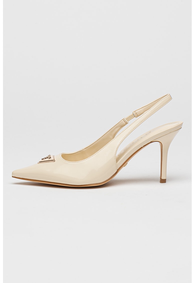 Pantofi slingback cu toc stiletto si aspect lacuit
