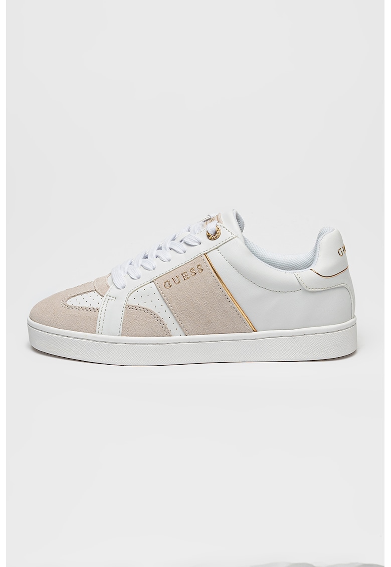 Pantofi sport cu logo si segmente de piele intoarsa