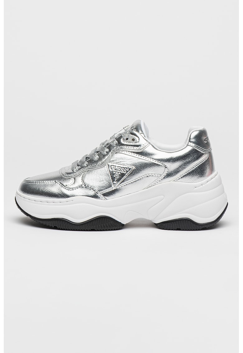 Pantofi sport din piele si piele ecologica cu aspect metalizat