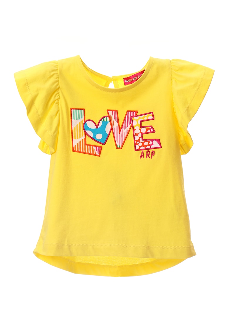 Tricou de bumbac cu maneci butterfly
