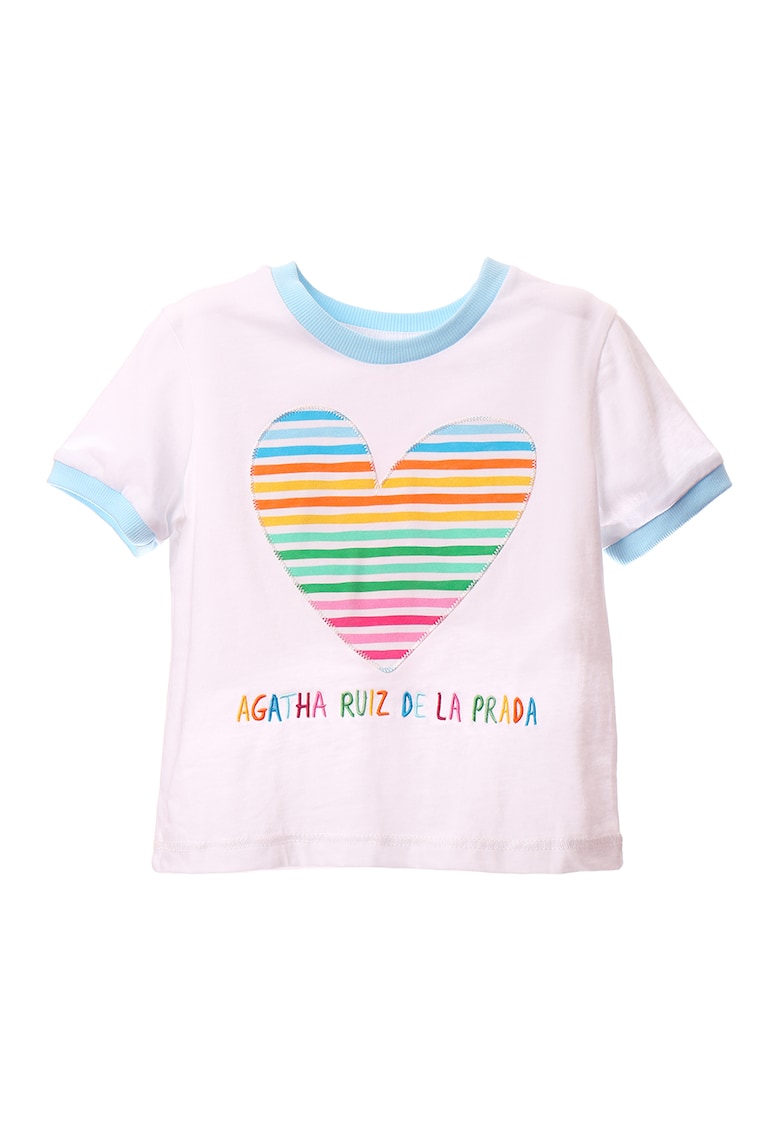 Tricou de bumbac cu inima cu model in dungi