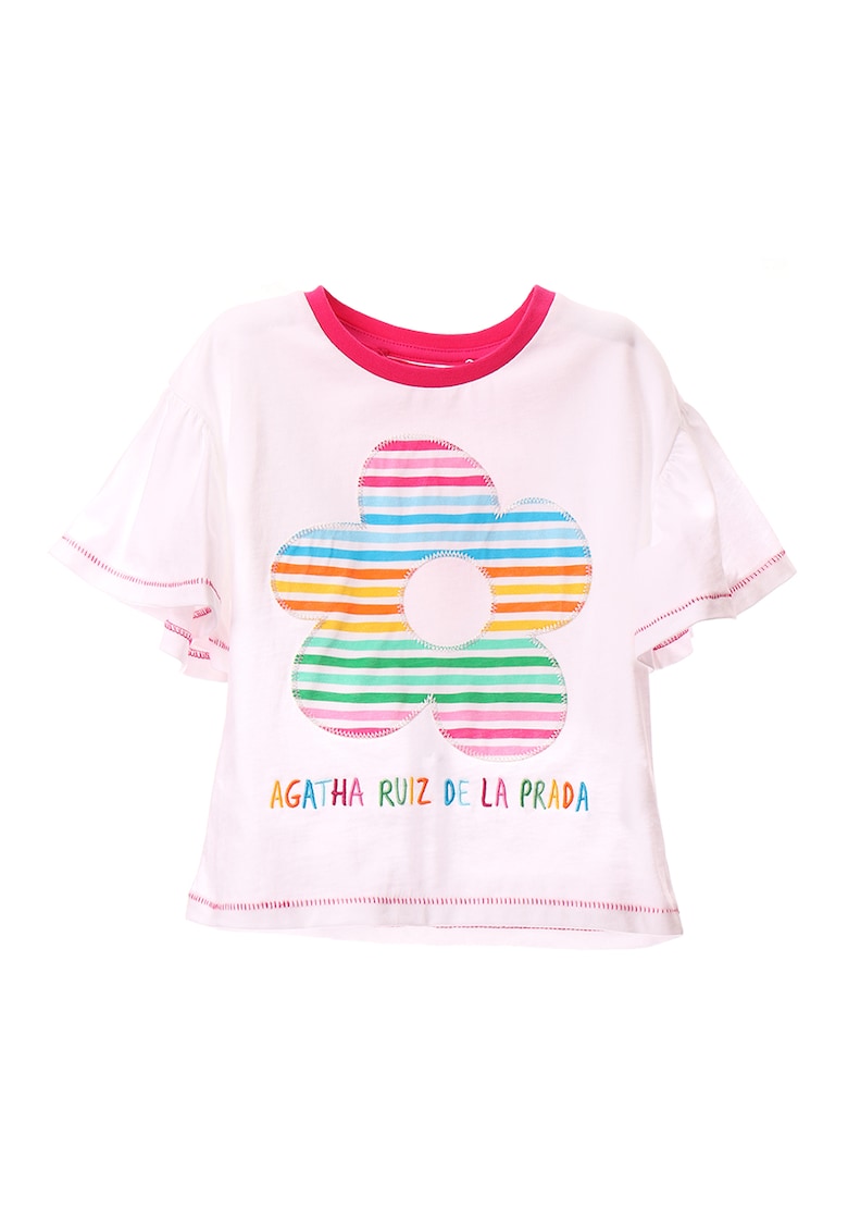 Tricou de bumbac cu floare cu model in dungi