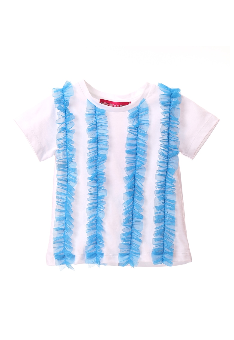 Tricou de bumbac cu volane din tul