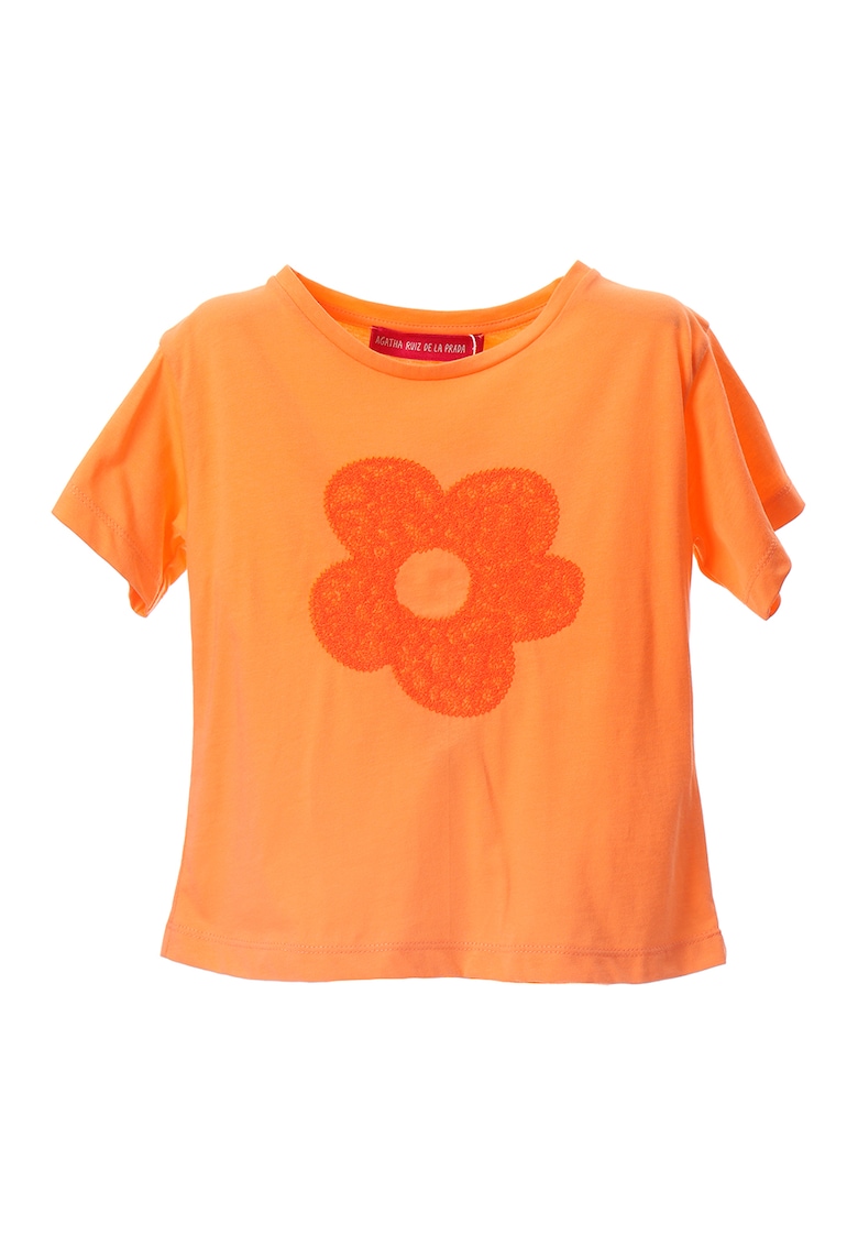 Tricou de bumbac cu broderie florala