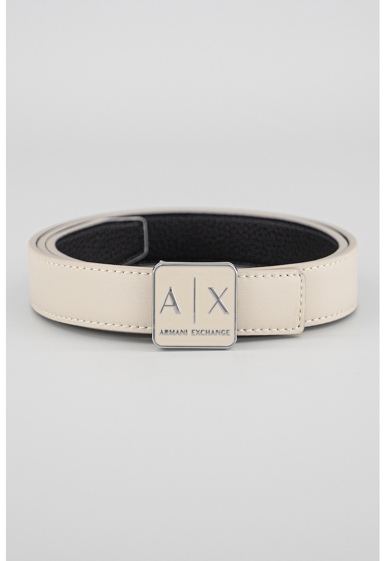 Curea cu placuta logo - Negru/Maro taupe deschis