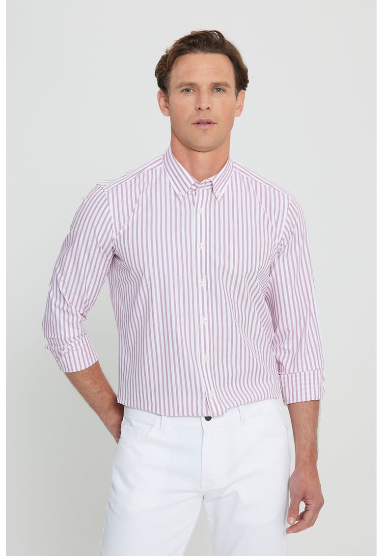 Camasa slim fit de bumbac cu model in dungi