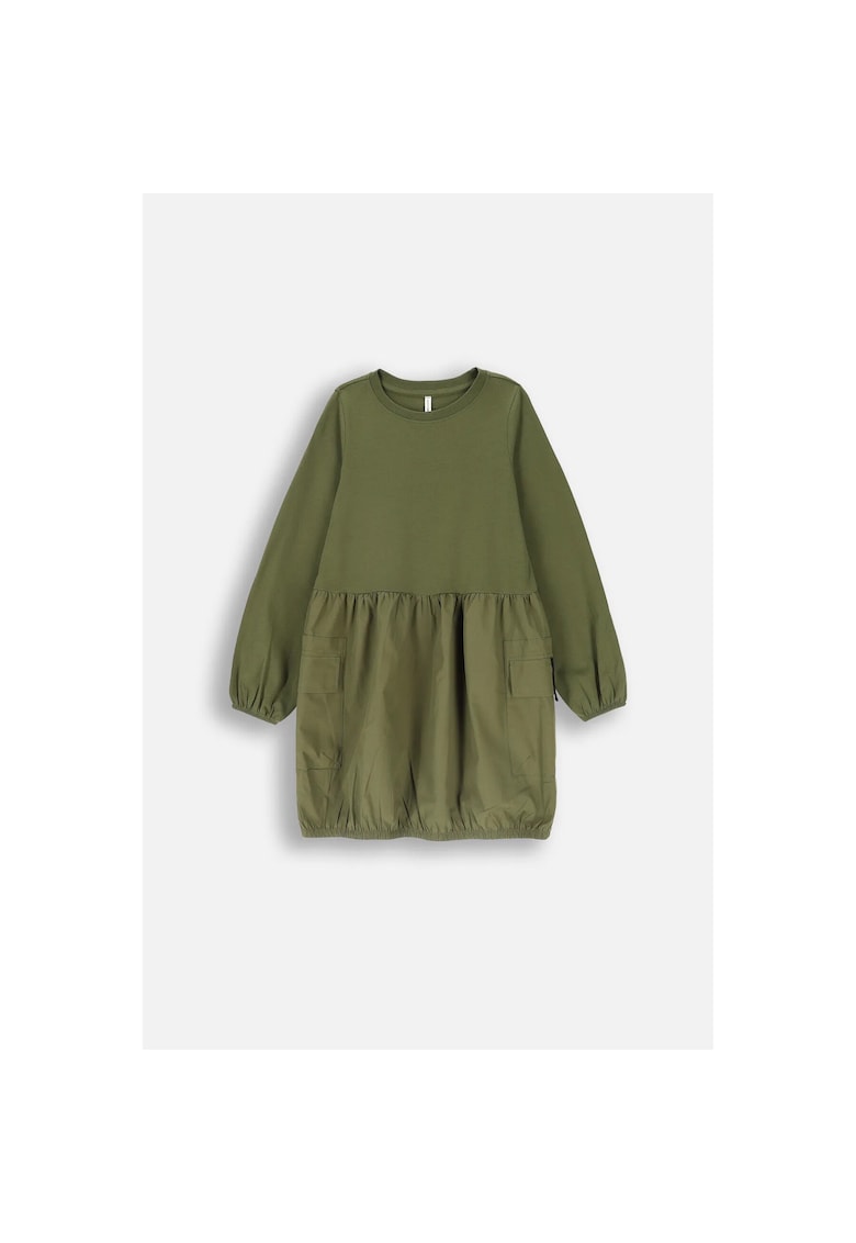 Rochie verde militar cu maneca lunga si buzunare cargo