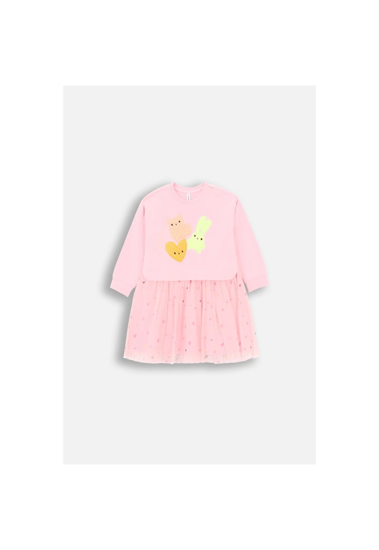 Rochie fete - imprimeu - volan din tul - roz - bumbac