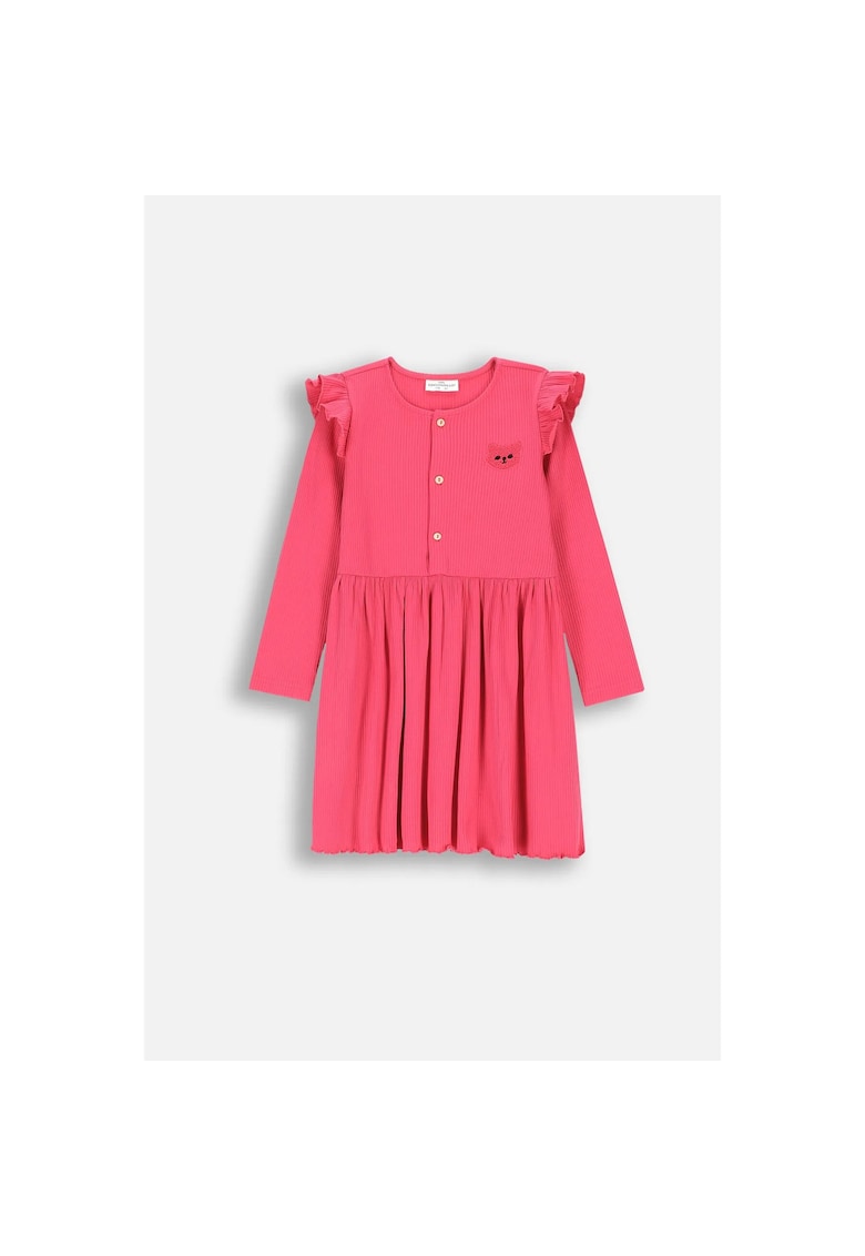 Rochie striata cu maneca lunga si patch - Fucsia