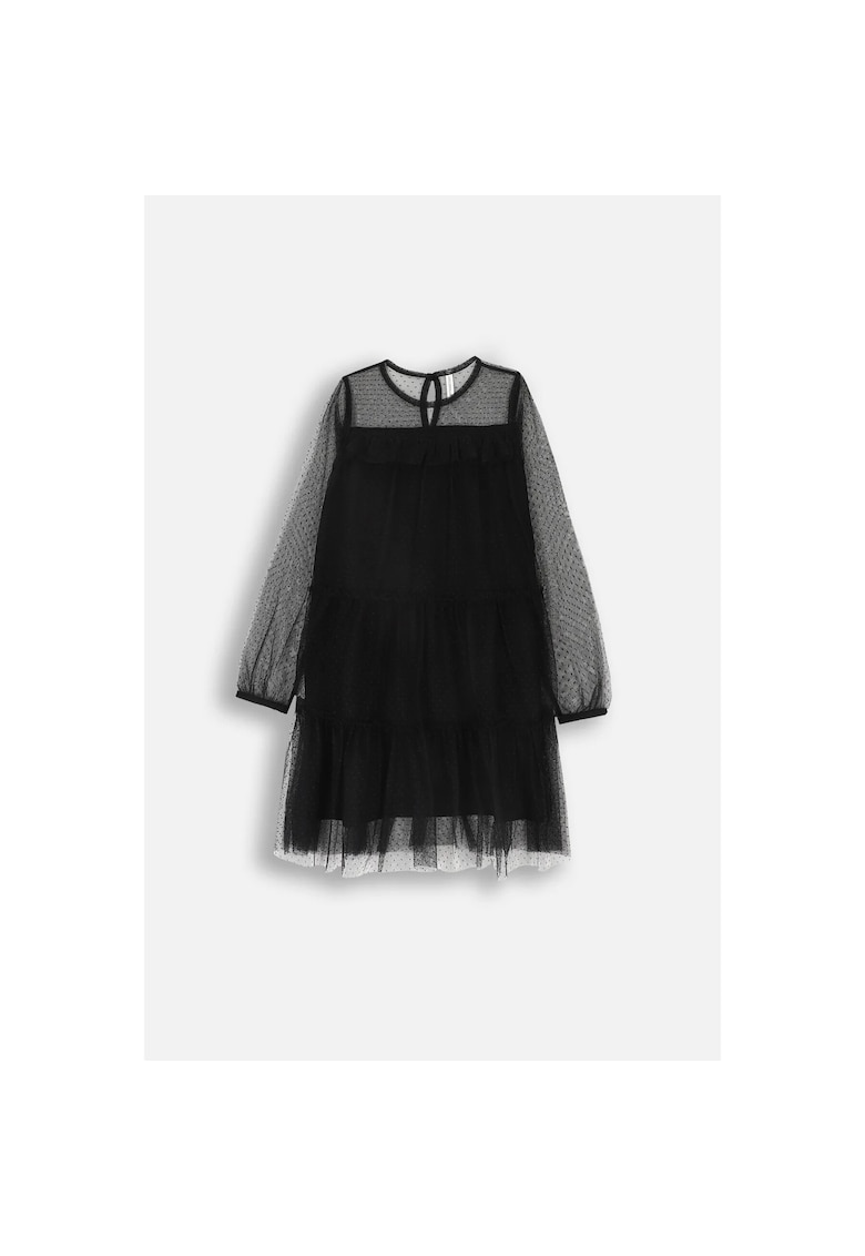 Rochie din tul - MYSTIC NATURE GIRL - maneci lungi - volane - negru - poliester