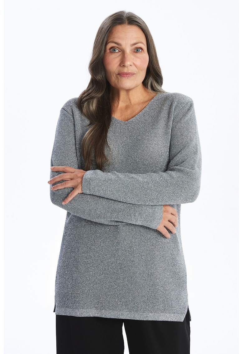 Pulover cu decolteu in V si aspect stralucitor Grace