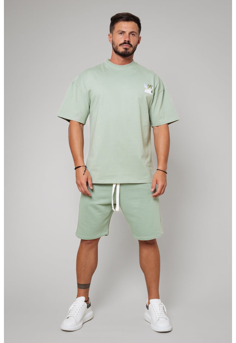 Set LeClub tricou oversized si pantalon scurt Light Olive Light Olive - Verde masliniu deschis