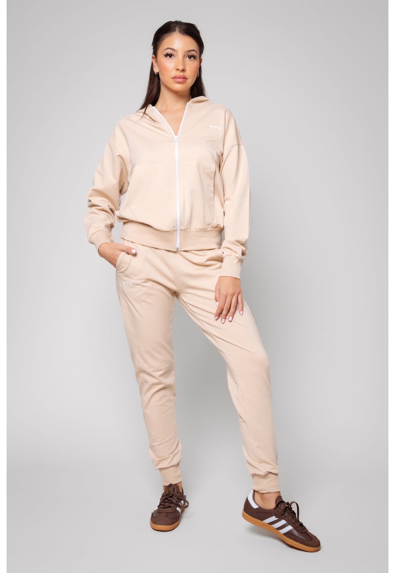 Set HyperA hanorac cu fermoar si pantalon Light Beige New 19772