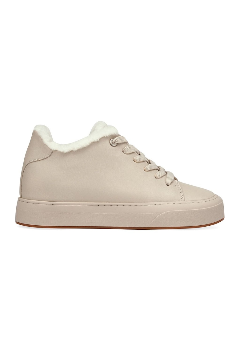 Pantofi sport de piele cu detalii cu blana - Alb fildes