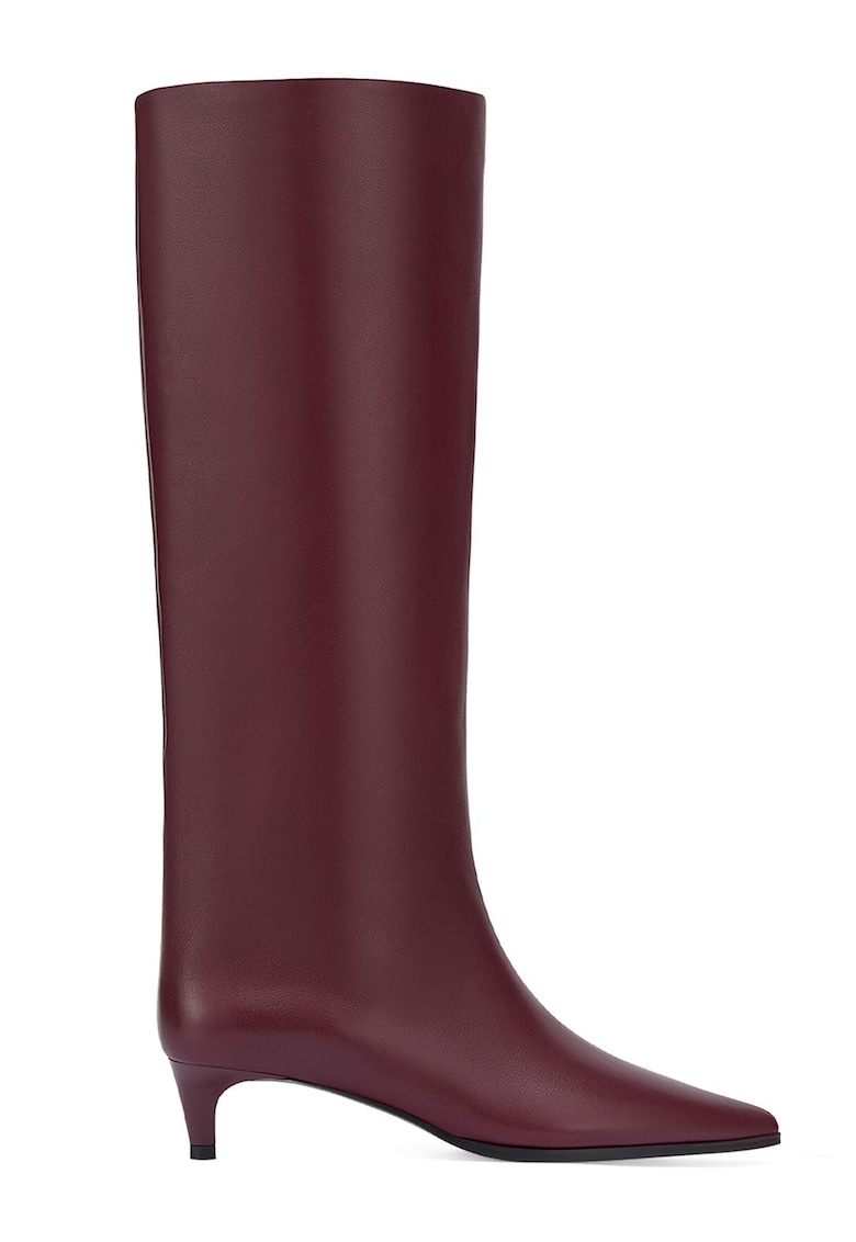 Cizme de piele - lungi pana la genunchi - cu varf ascutit - Visiniu