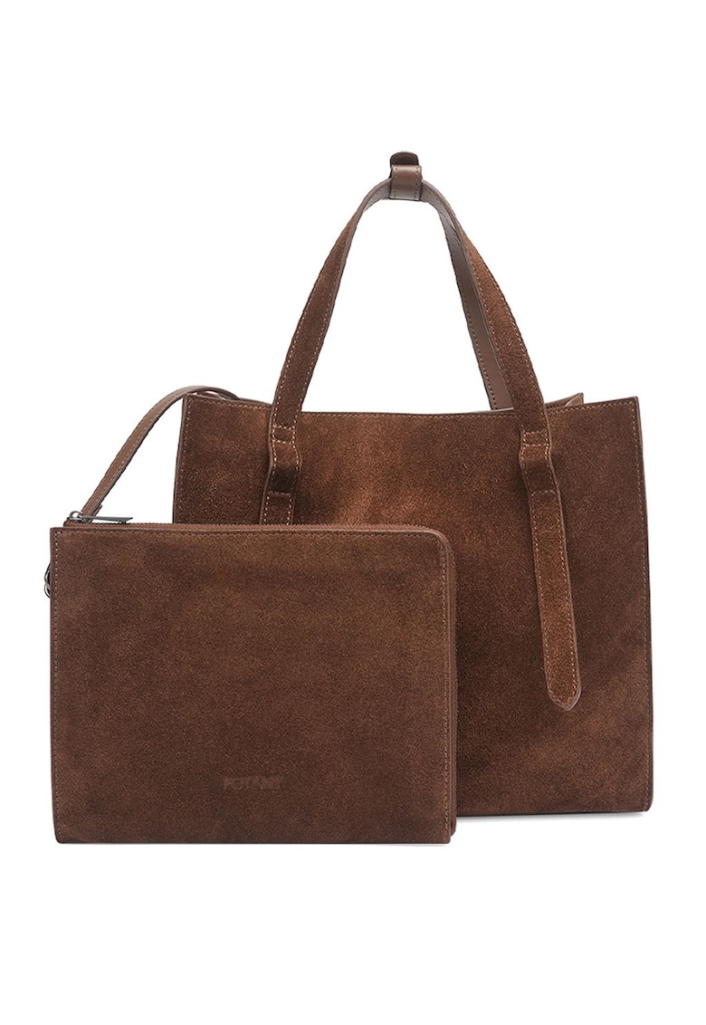 Set de geanta de piele nabuc cu maner si etui