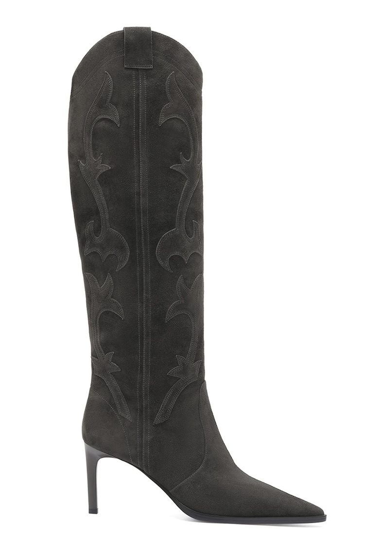 Cizme de piele intoarsa - lungi pana la genunchi - cu varf ascutit