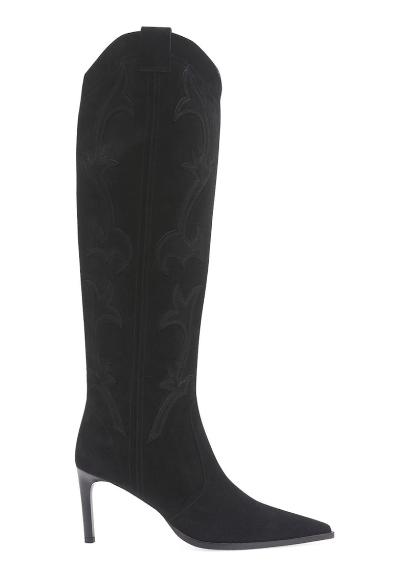 Cizme de piele intoarsa - lungi pana la genunchi - cu varf ascutit