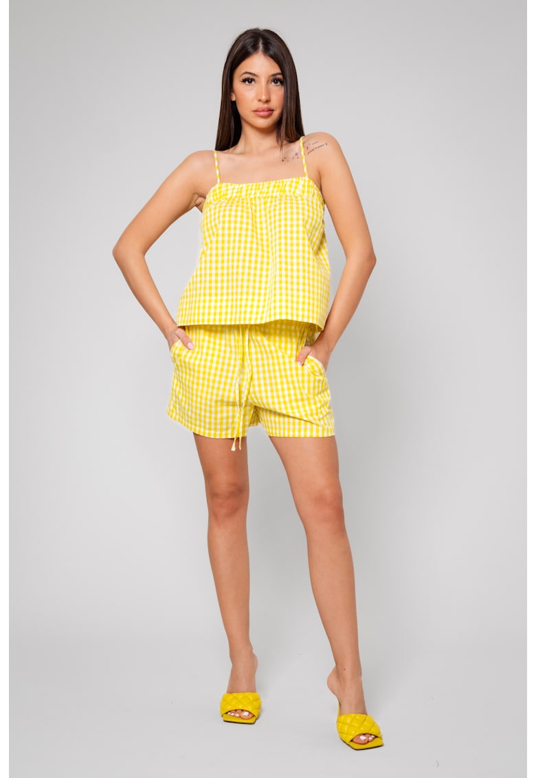Set Top cu bretele si Pantalon scurt Yellow/White 12094