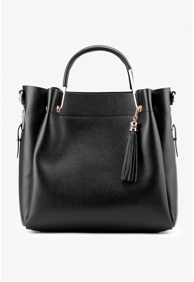 Geanta de dama maro inchis din piele texturata cu accesoriu ciucurewdqf - Negru