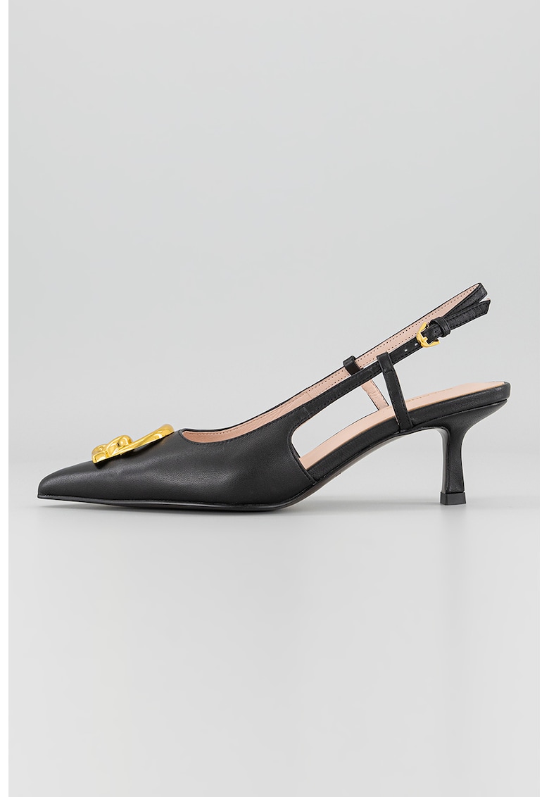 Pantofi slingback de piele cu varf ascutit - Auriu/Negru