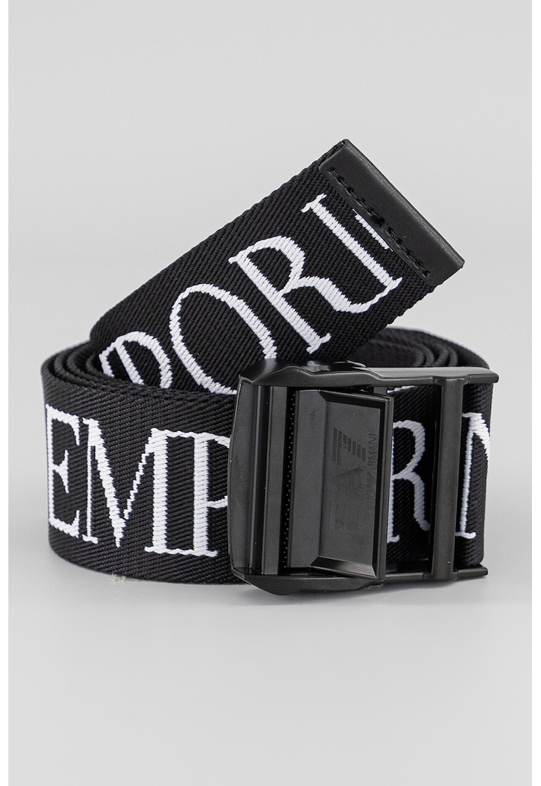 Curea unisex textila cu logo - Alb/Negru
